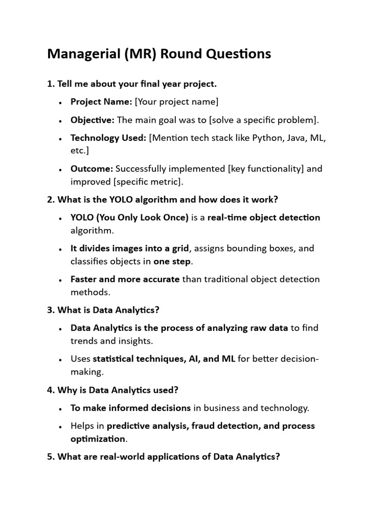 Managerial Round Interview Questions Guide | PDF | Object Oriented ...