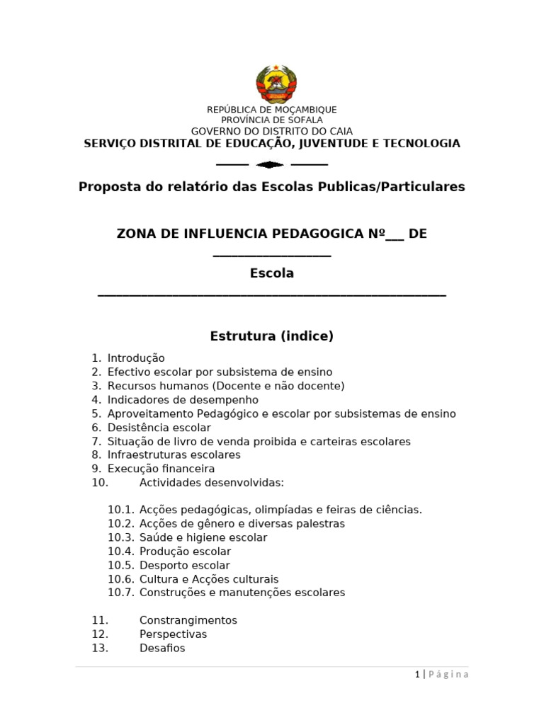 Modelo Padrao Do Relatório Da Escola-1-1 | PDF | Pedagogia | Escolas