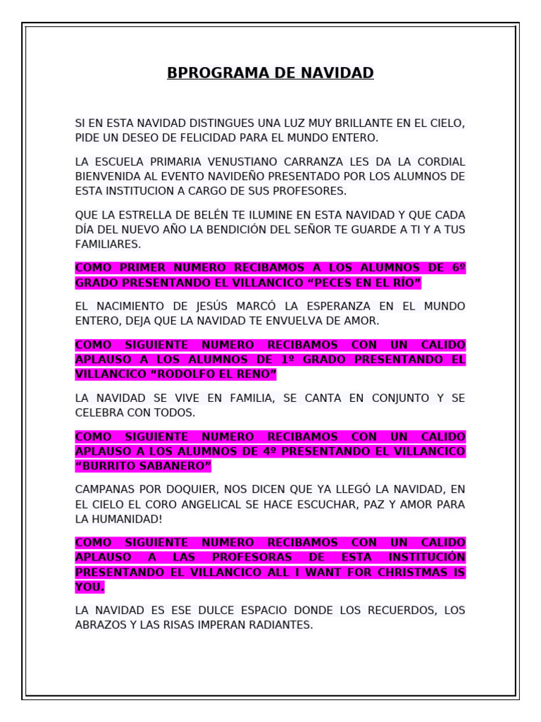 Programa Navideño Escolar 2023 | PDF