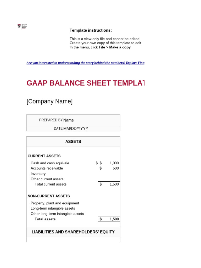 GAAP Balance Sheet Template Guide | PDF