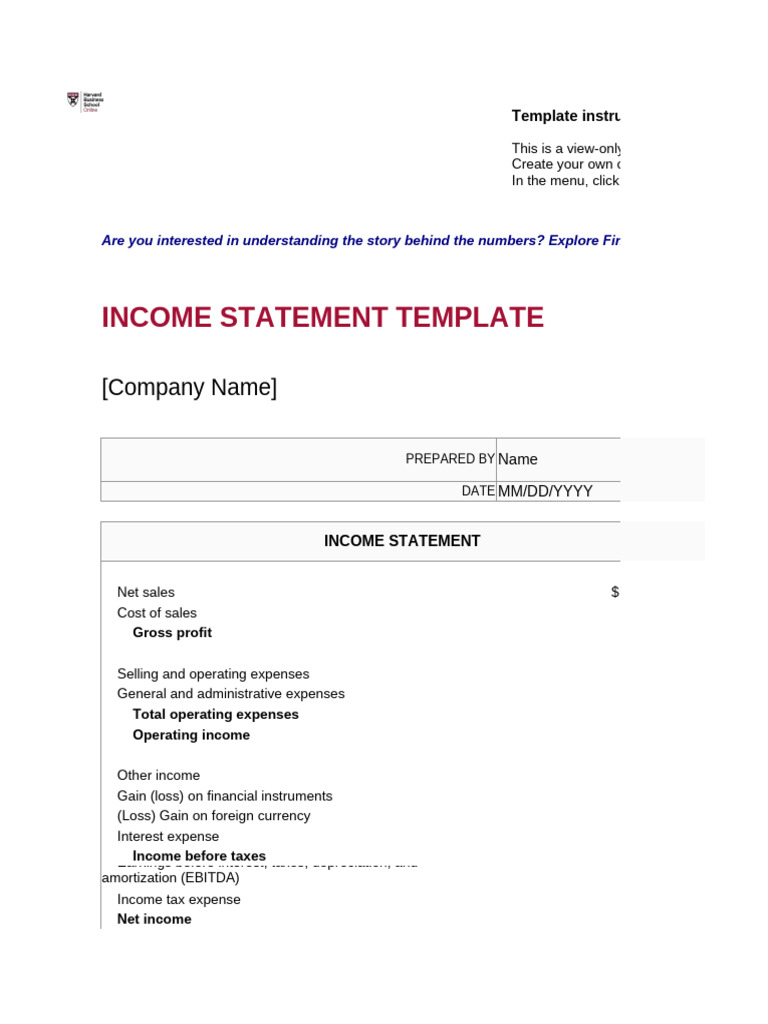 HBS Online-Income Statement Template | PDF
