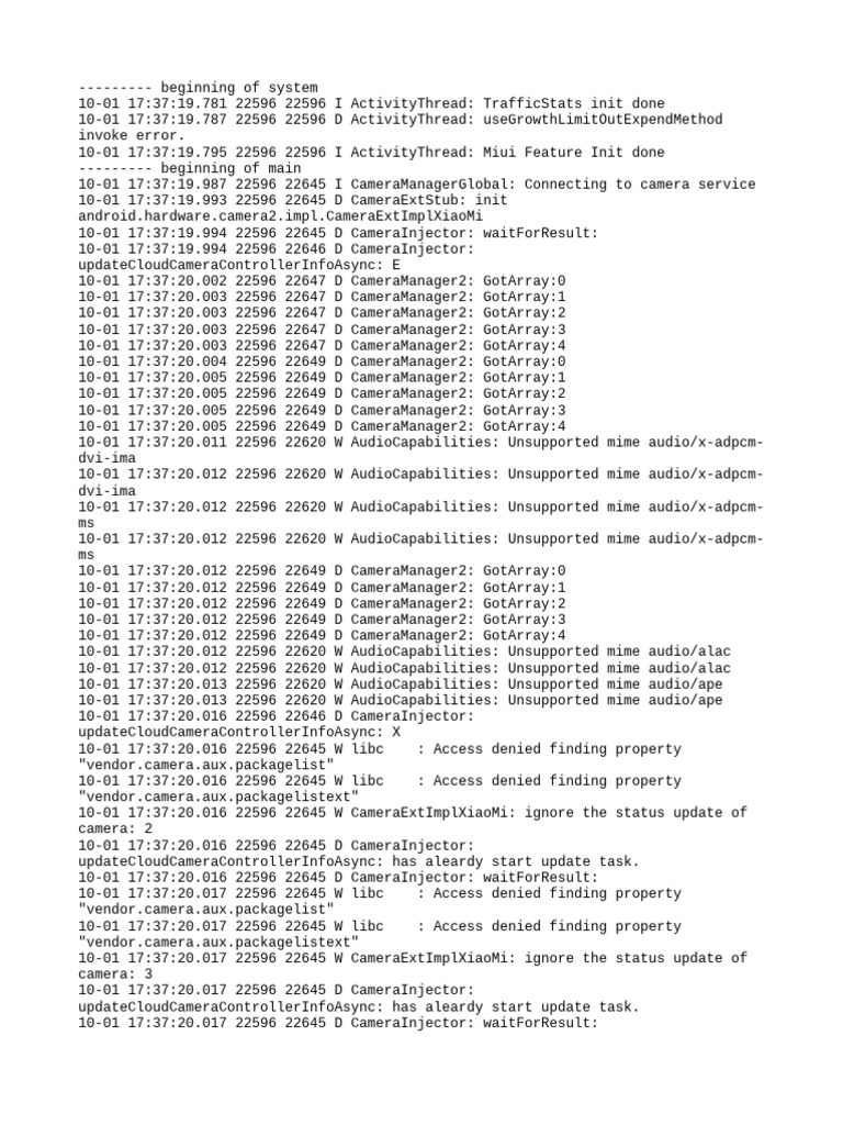Camera Service Initialization Logs | PDF | Software | Computing