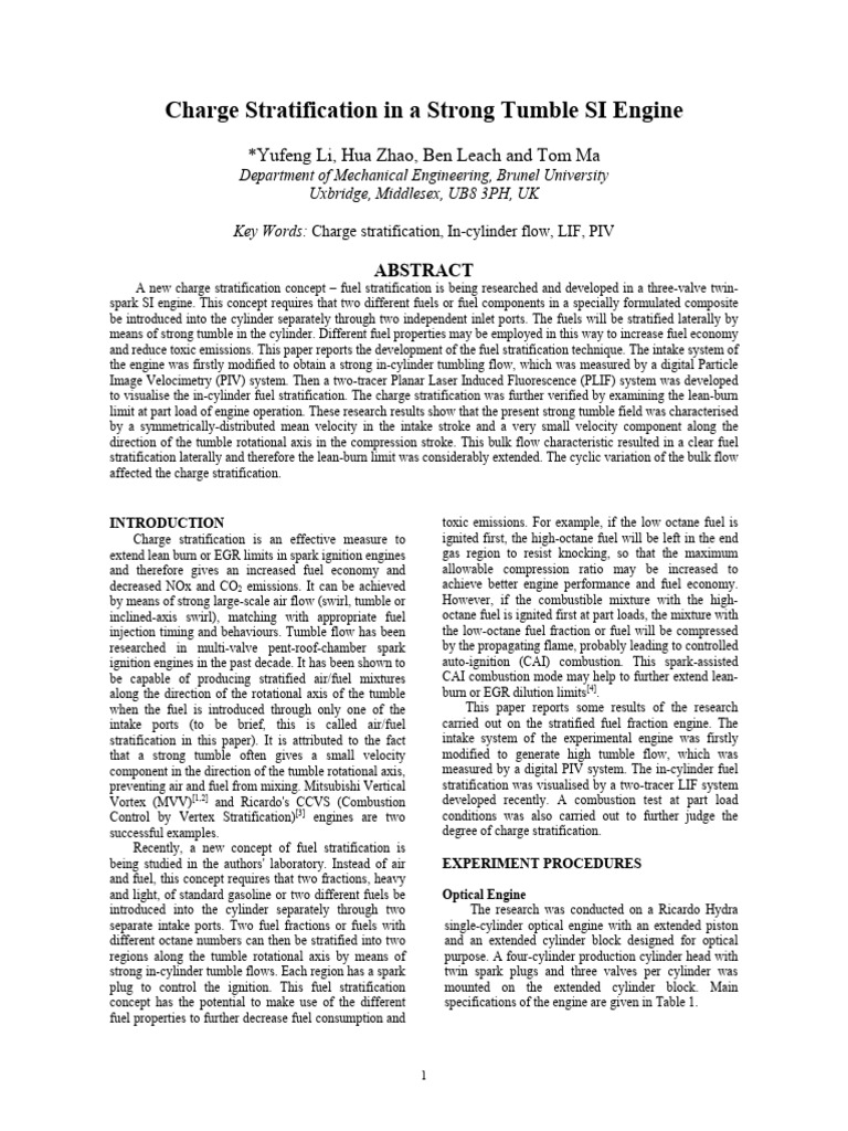 Fuel Stratification in SI Engines | PDF | Optical Filter | Laser