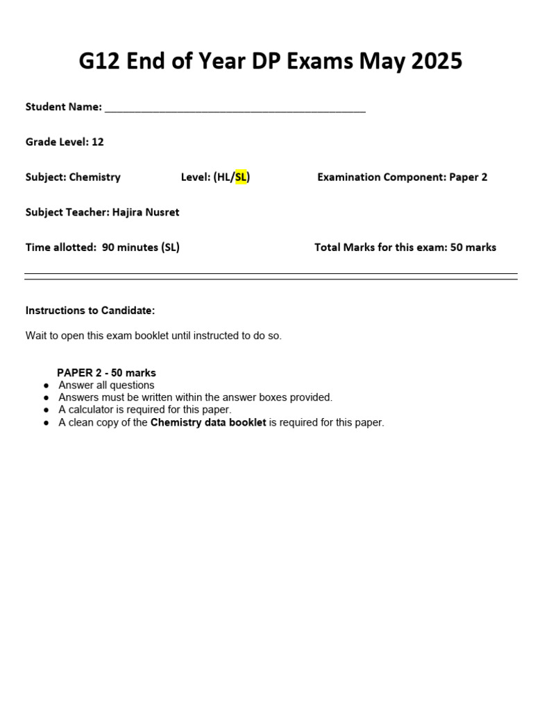 G12 Chemistry Paper 2 Exam Guide | PDF | Chemistry | Materials