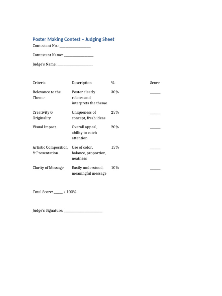 Judging Criteria for Poster Contest | PDF