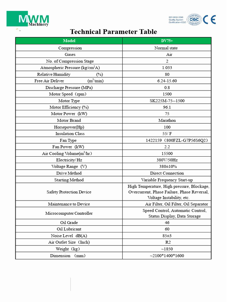 DV75+ Air Compressor Technical Specs | PDF | Manufactured Goods ...