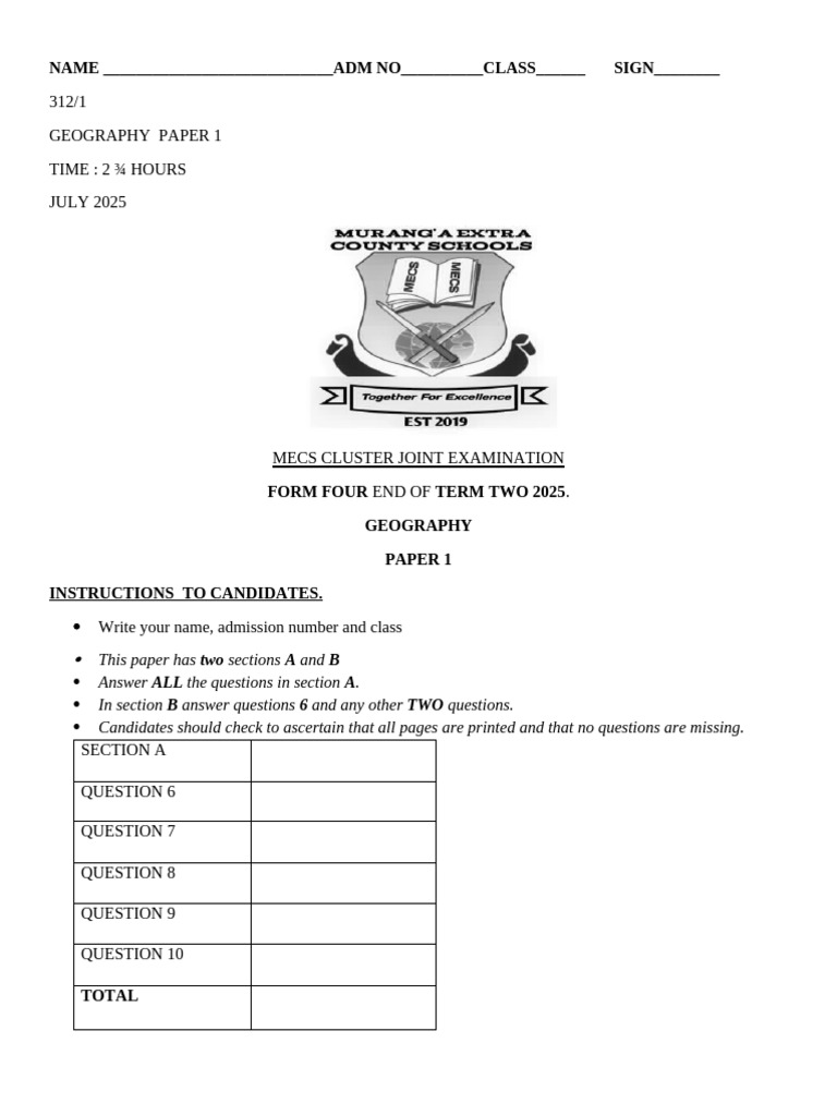 Geography Paper 1 Exam July 2025 | PDF | Climate | Soil