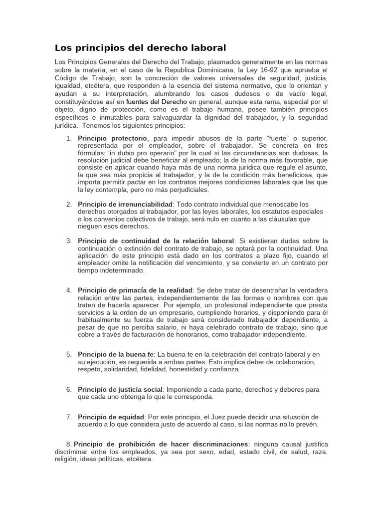 Principios del Derecho Laboral en RD | PDF | Derecho laboral | Justicia