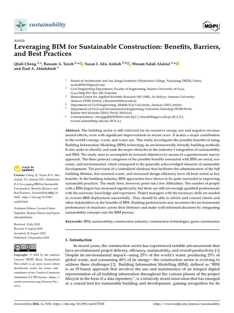 BIM for Sustainable Construction: Benefits & Barriers | PDF | Building ...