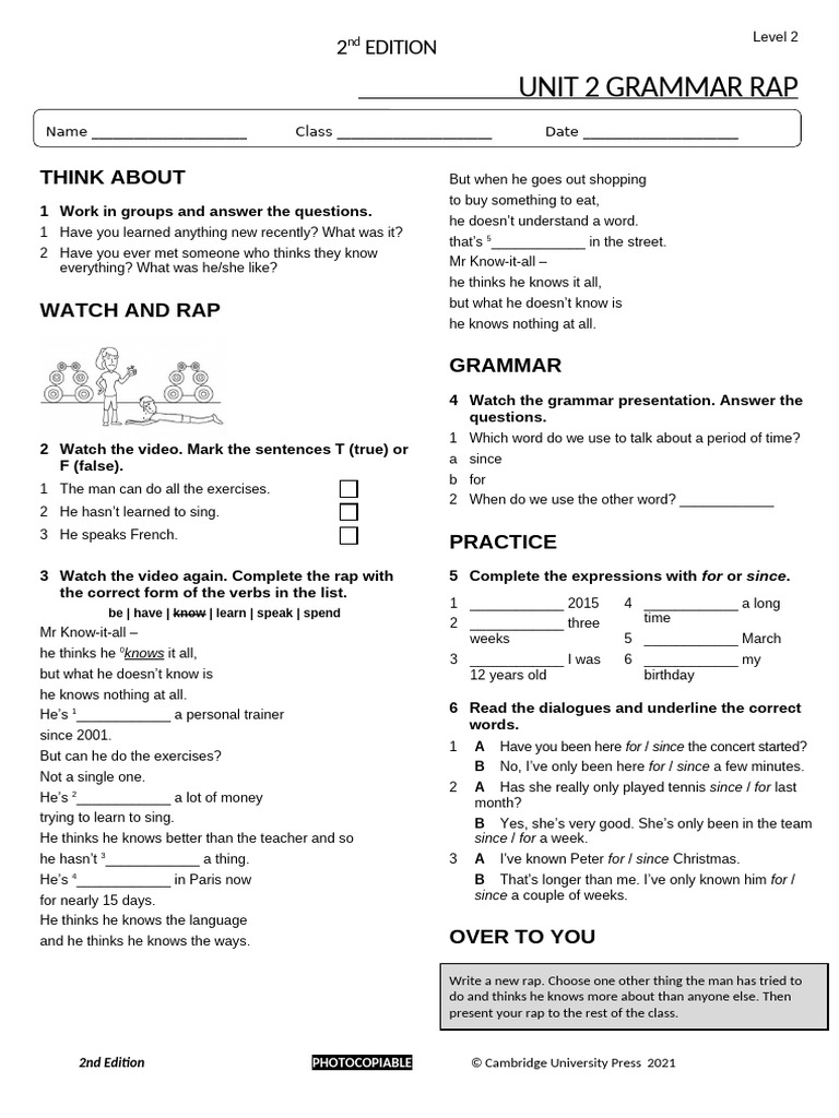 Level 2 Grammar Rap Activities | PDF | Language Mechanics | Syntax