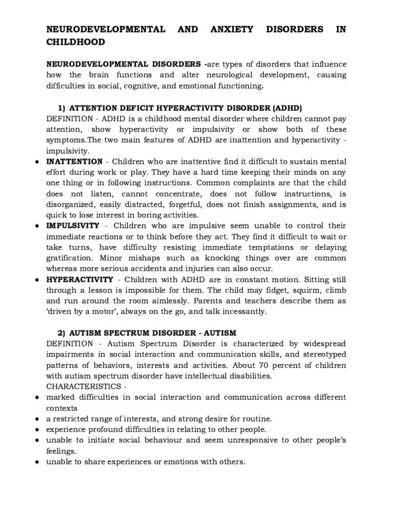 Childhood Neurodevelopmental & Anxiety Disorders | PDF | Attention ...