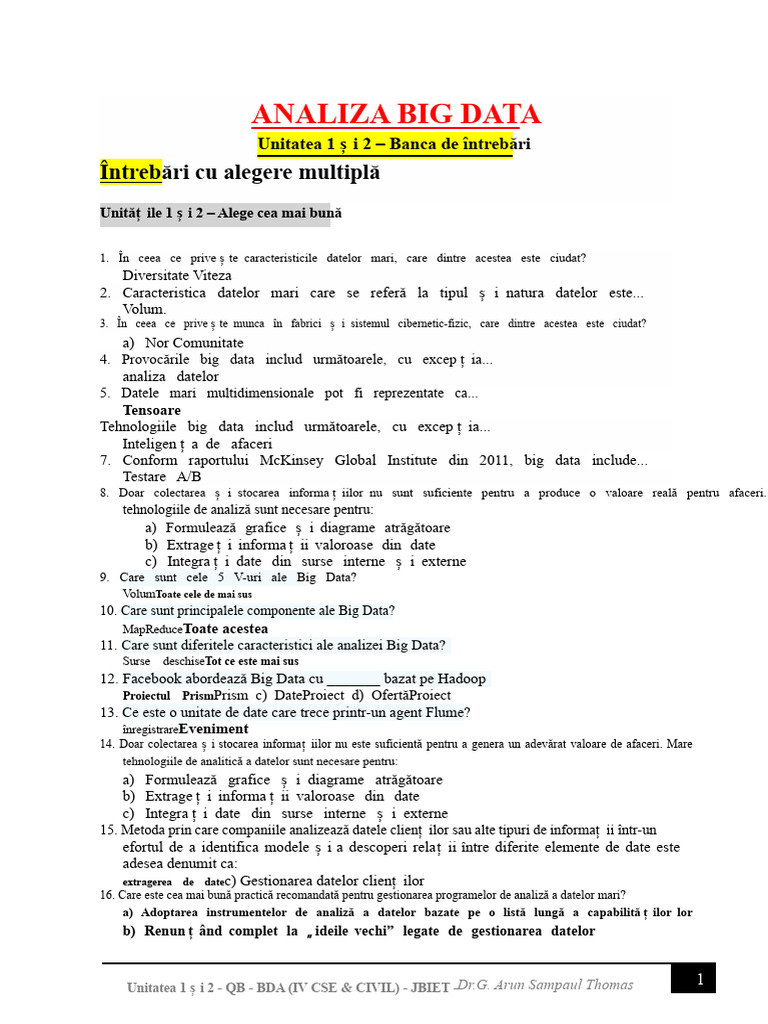 Bda Mid 1-Unit 1-2 QB | PDF