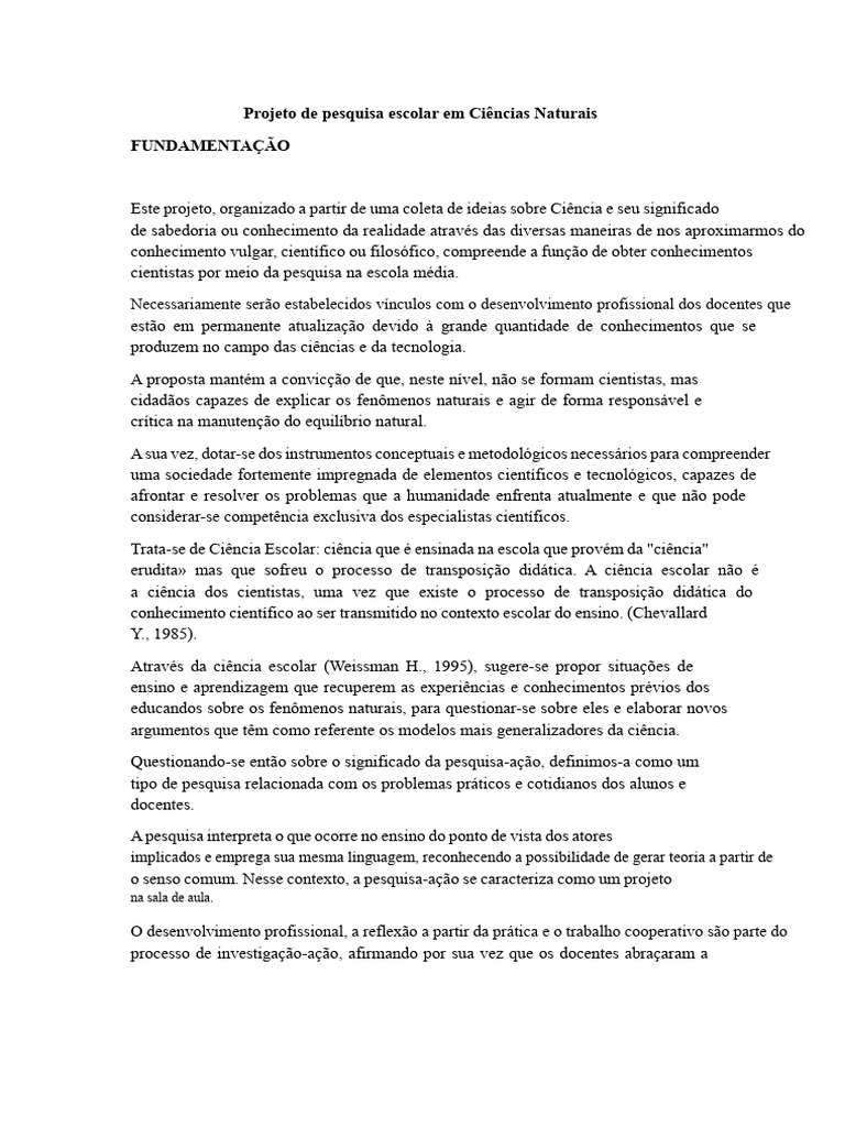 Projeto de Pesquisa em Ciências Naturais | PDF | Science | Aprendizado