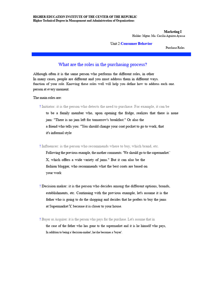 02 - 3 Purchase Roles | PDF | Consumer Behaviour | Supermarket