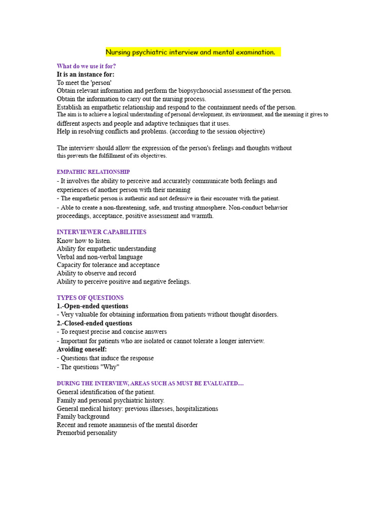 Nursing Psychiatric Interview and Mental Examination | PDF | Empathy ...