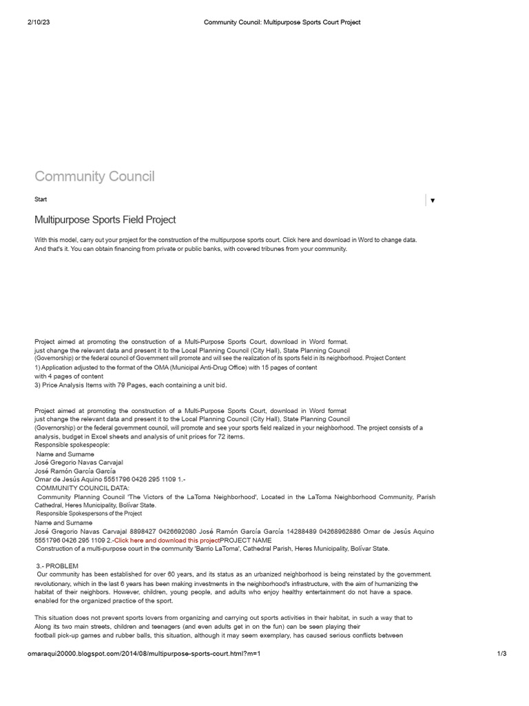 Community Council - Multipurpose Sports Court Project | PDF