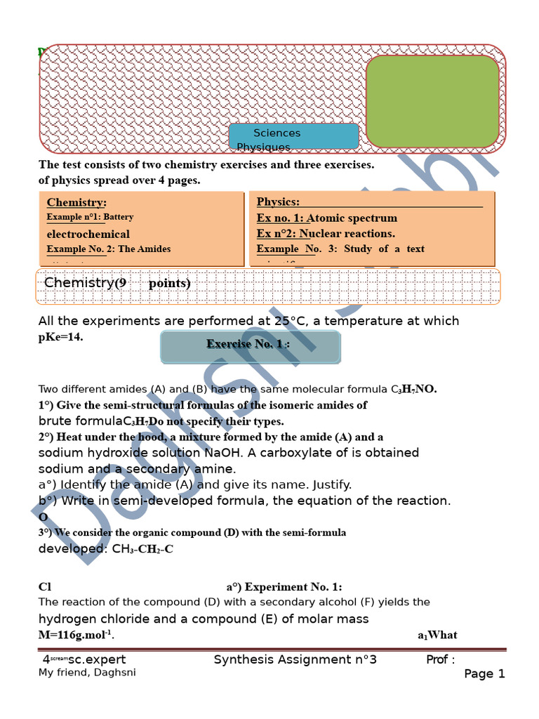 Synthesis Assignment N°3 High School Science Exam | PDF | Atomic ...