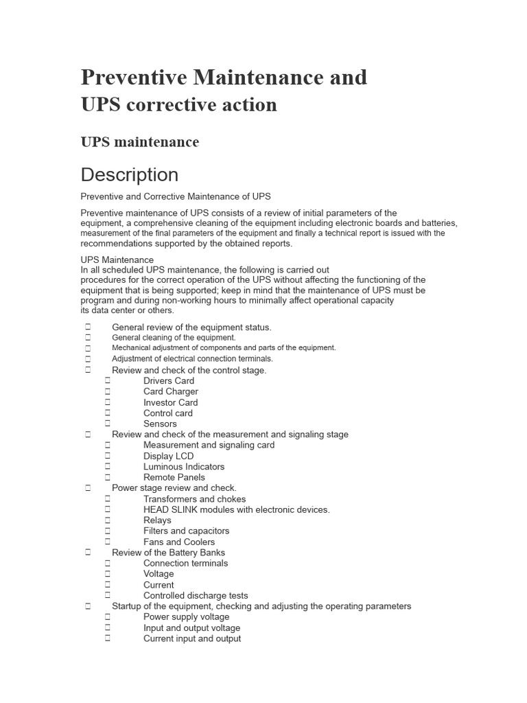 UPS Preventive and Corrective Maintenance Guide | PDF | Electric Power ...