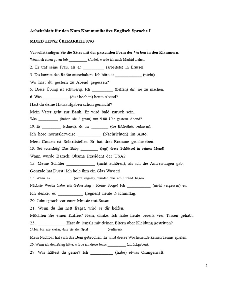 Arbeitsblatt Für Kommunikatives Englisch I | PDF