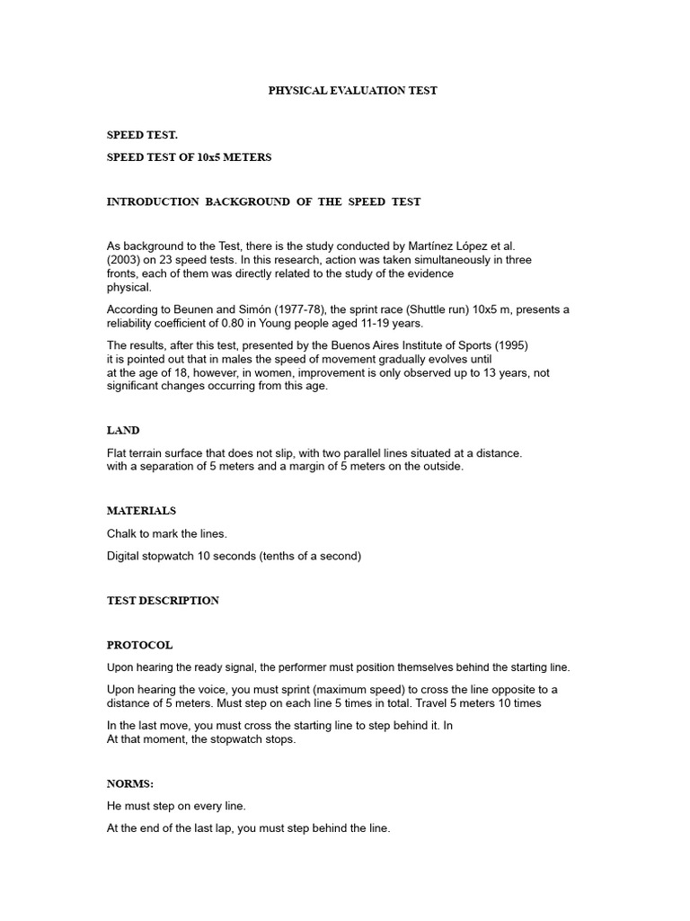 10x5 Meter Speed Test Protocol | PDF