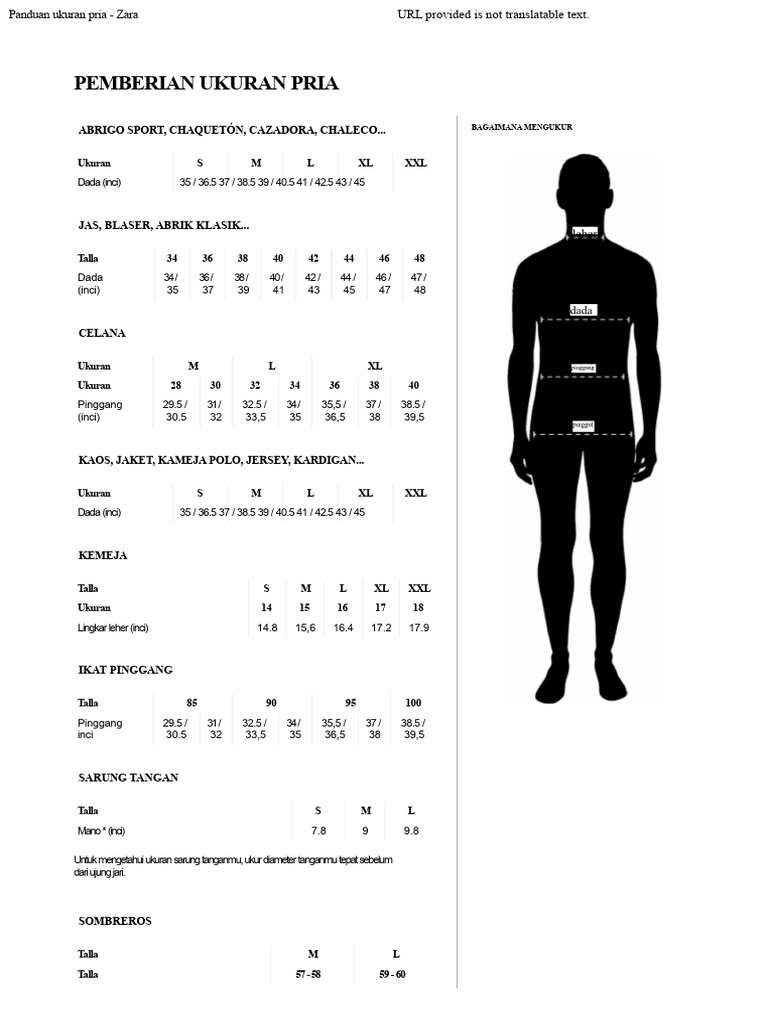 Panduan ukuran pria - Zara USA | PDF