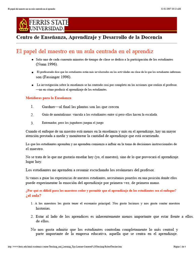 Rol del maestro en el aprendizaje activo | PDF | Enseñando | Aprendizaje