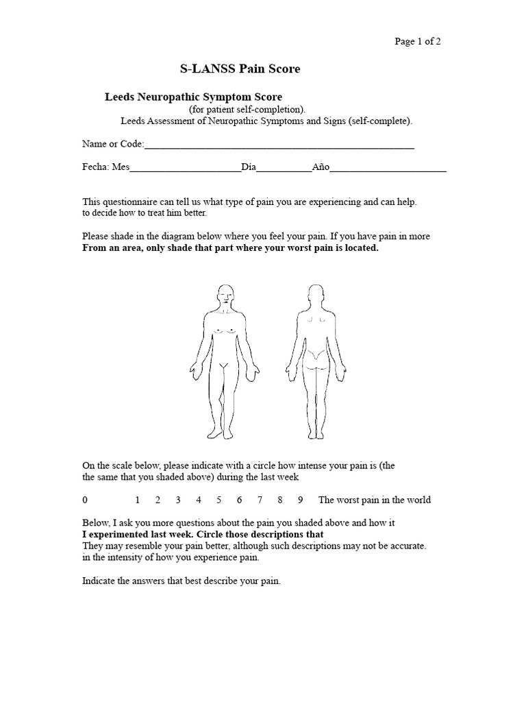 S-LANSS Questionnaire for Pain Assessment | PDF | Pain | Peripheral ...