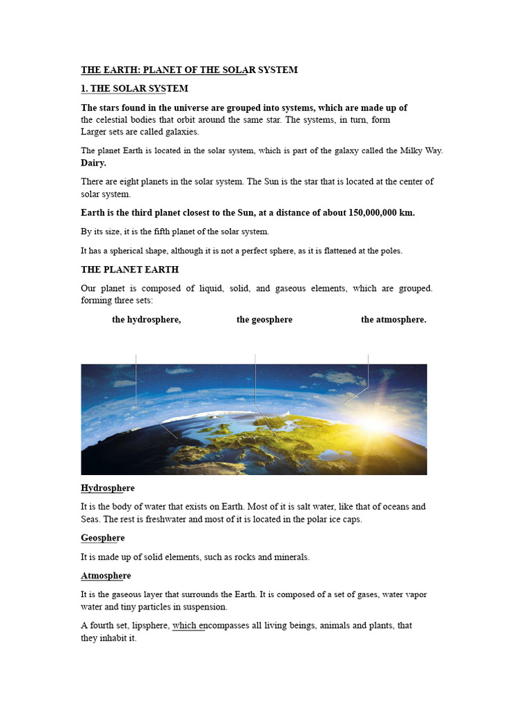 Topic 1. The Earth. Planet of The Solar System | PDF | Earth | Equator