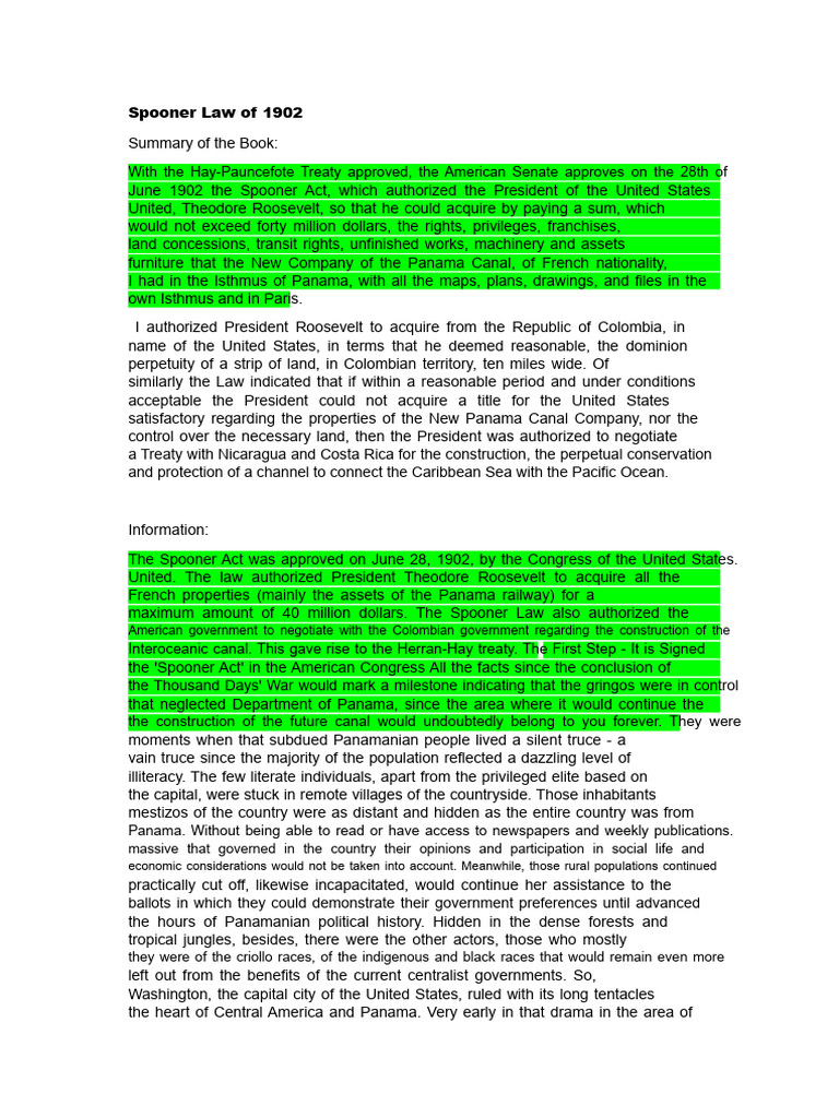 Spooner Act of 1902 Overview | PDF | Panama Canal | Panama