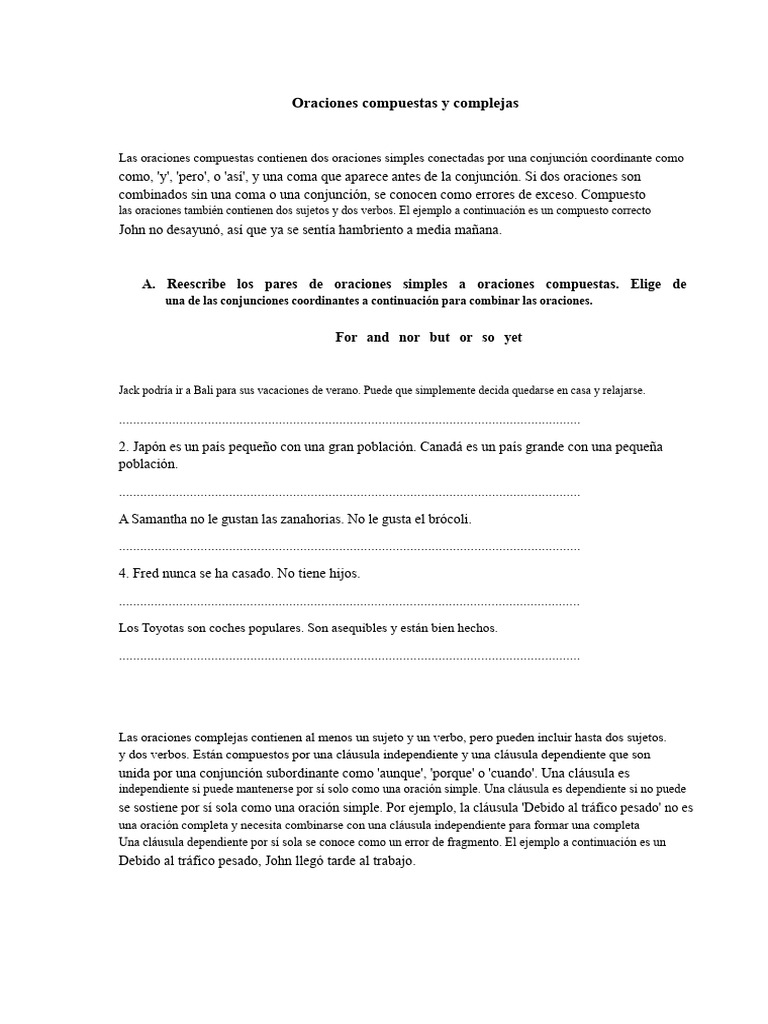 Oraciones Compuestas y Complejas | PDF | Oración (Lingüística) | Torre