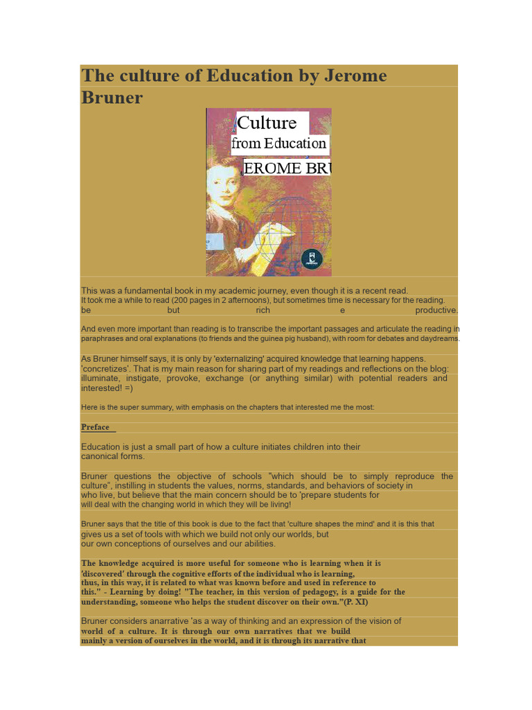 Bruner's Insights on Education and Culture | PDF | Mind | Knowledge