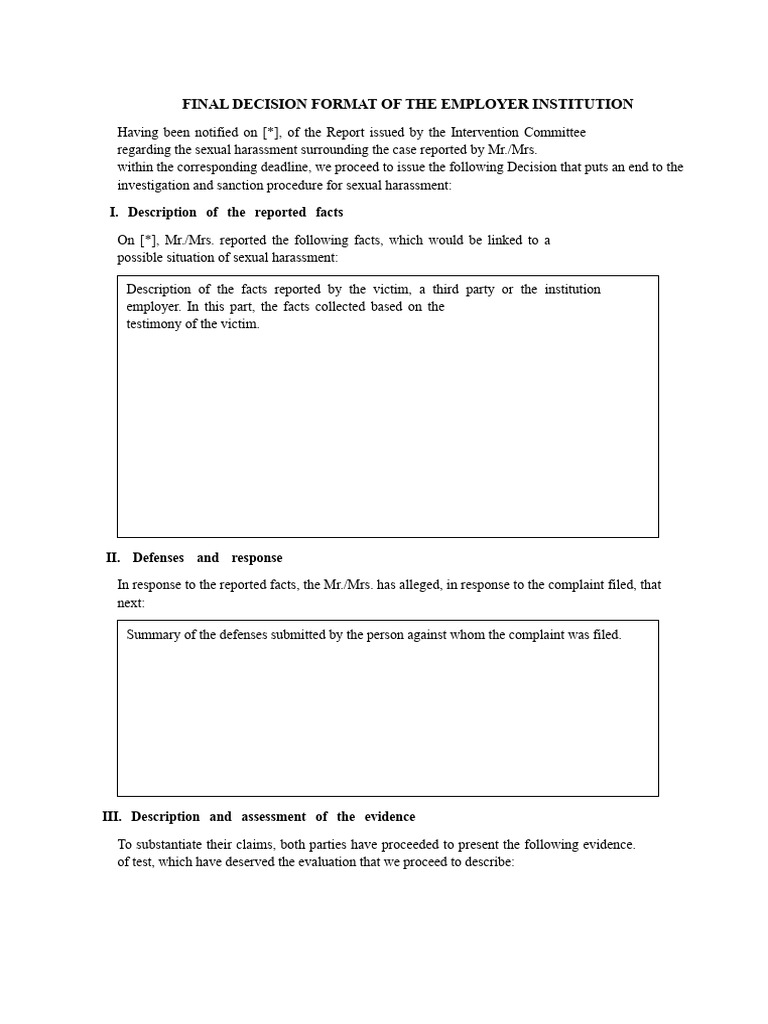 Final Decision Format of The Employing Institution | PDF