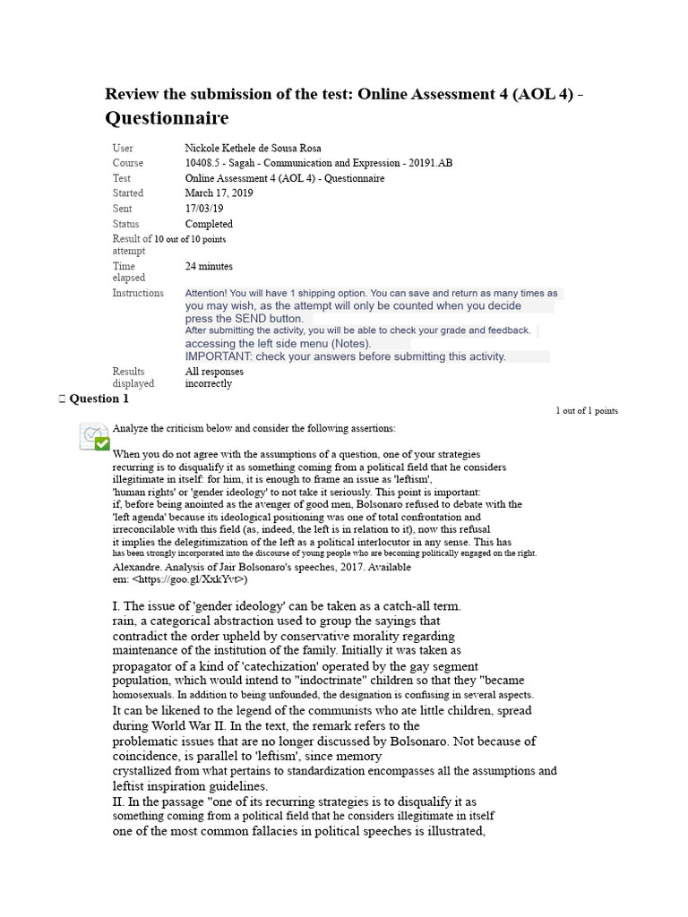 Online Assessment 4 Results and Analysis | PDF | Logic | Fallacy