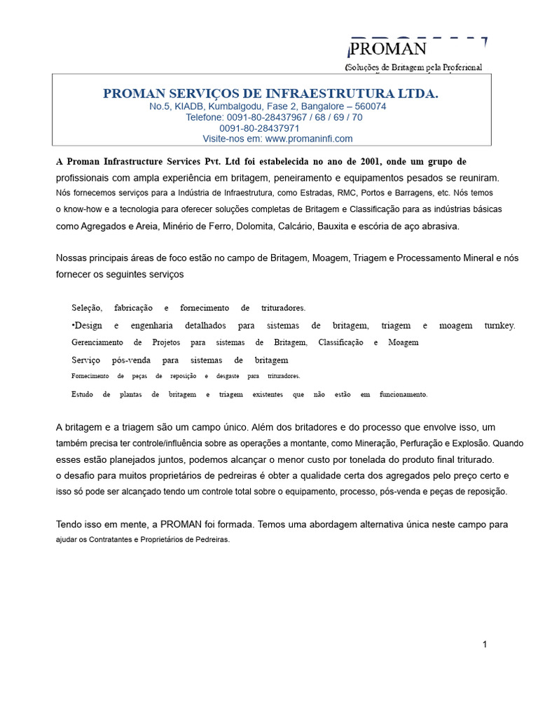 Serviços e Equipamentos de Britagem Proman | PDF