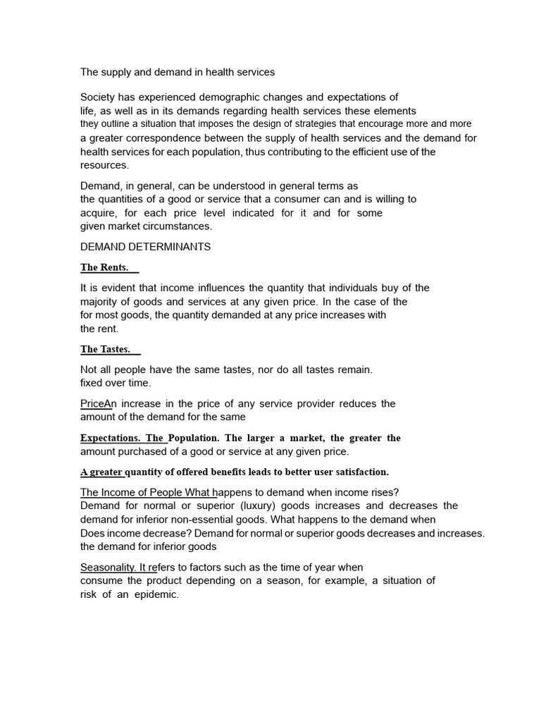 The Supply and Demand in Health Services | PDF | Demand | Supply ...
