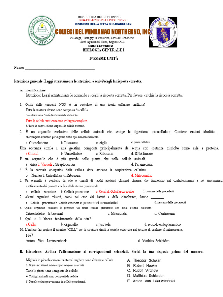 1ST UNIT EXAM Gen Bio 1key Answer | PDF