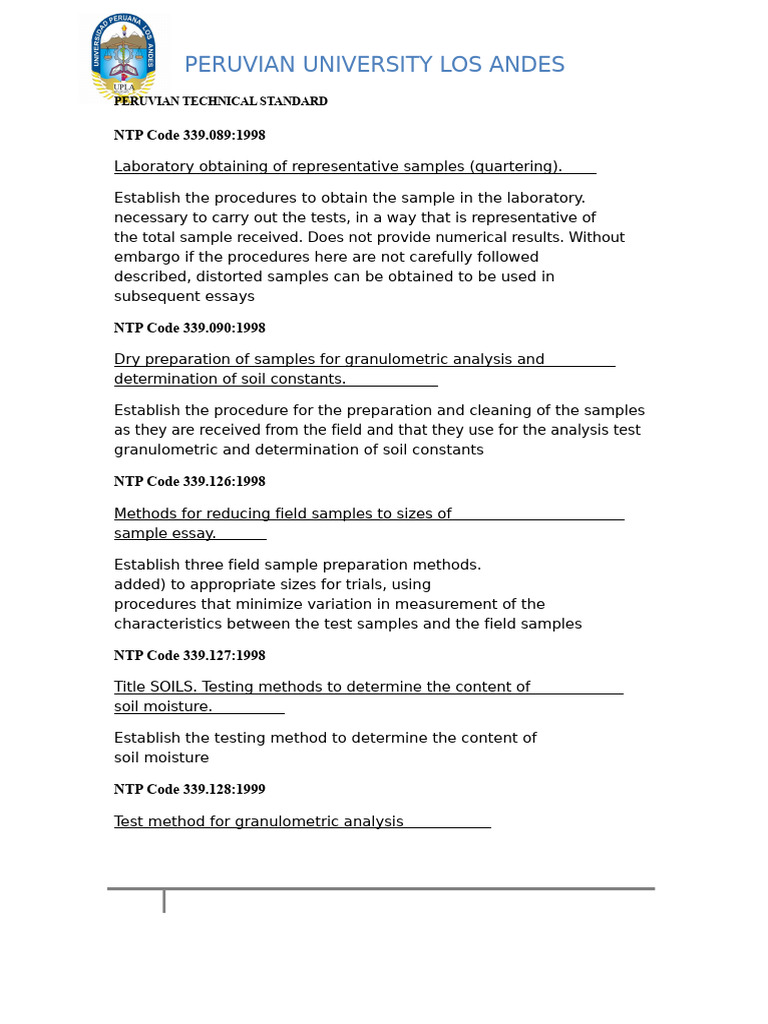 Peruvian Soil Testing Standards Guide | PDF | Deformation (Engineering ...