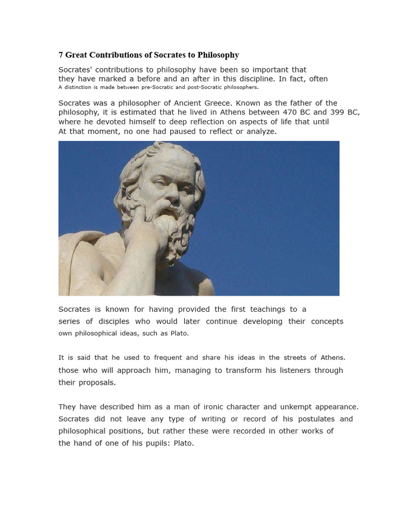 Socrates' Key Contributions to Philosophy | PDF | Socrates | Ancient ...
