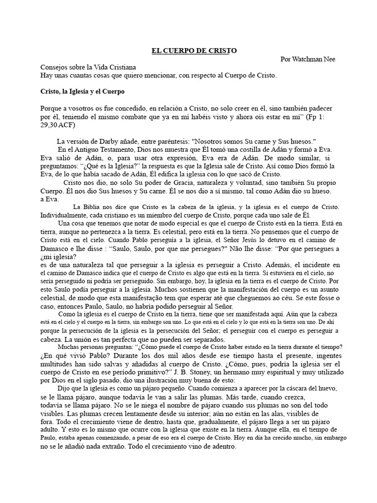Watchman Nee - EL CUERPO DE CRISTO | PDF | Cristo (título) | Iglesia ...