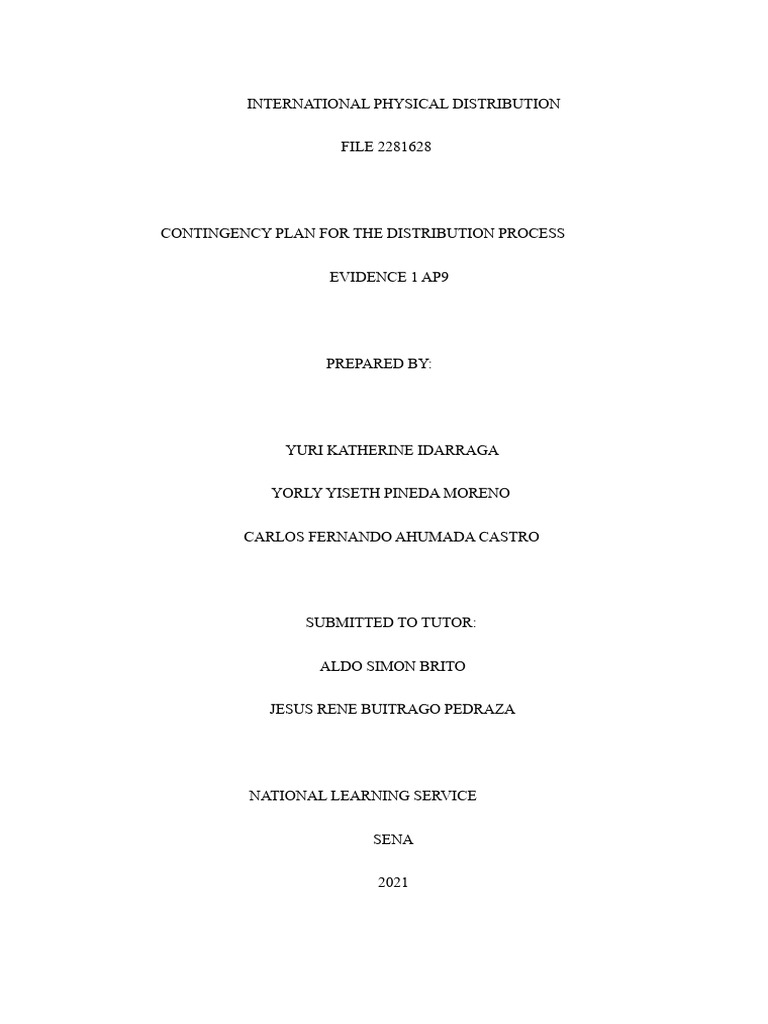 Contingency Plan for Distribution Risks | PDF | Risk | Occupational ...