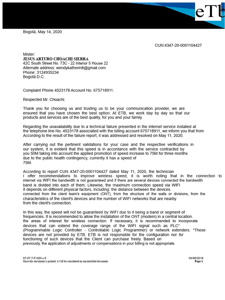 Response To Complaint ETB | PDF | Wi Fi | Electronics