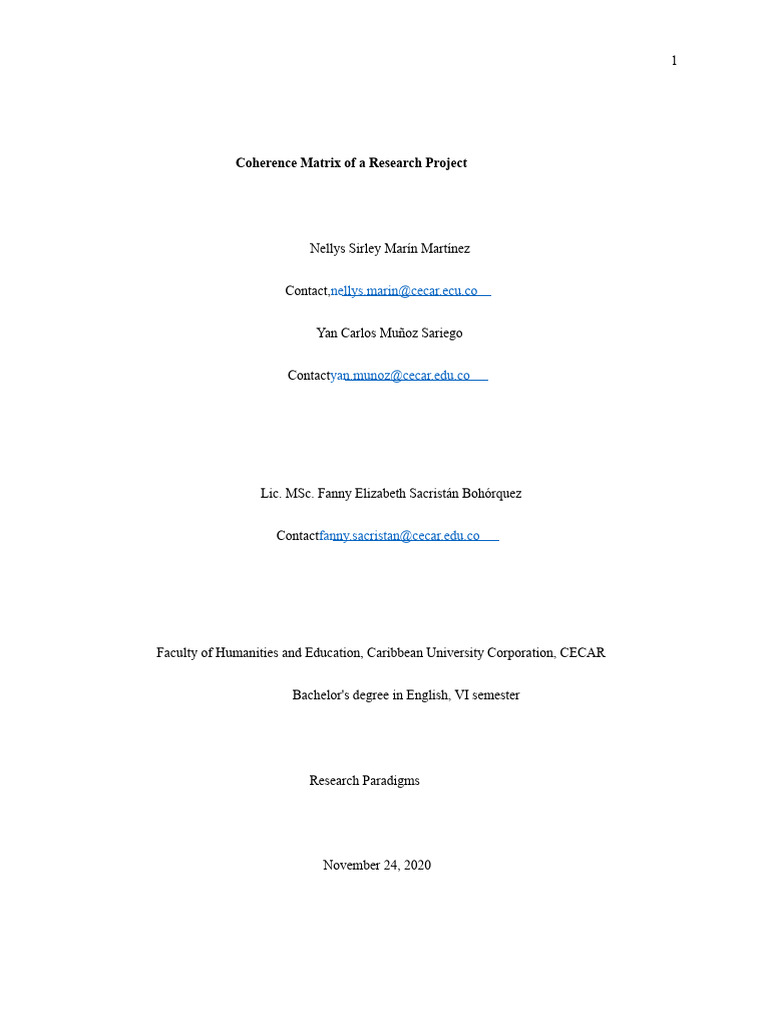 Coherence Matrix of A Research Project Research Paradigms | PDF ...