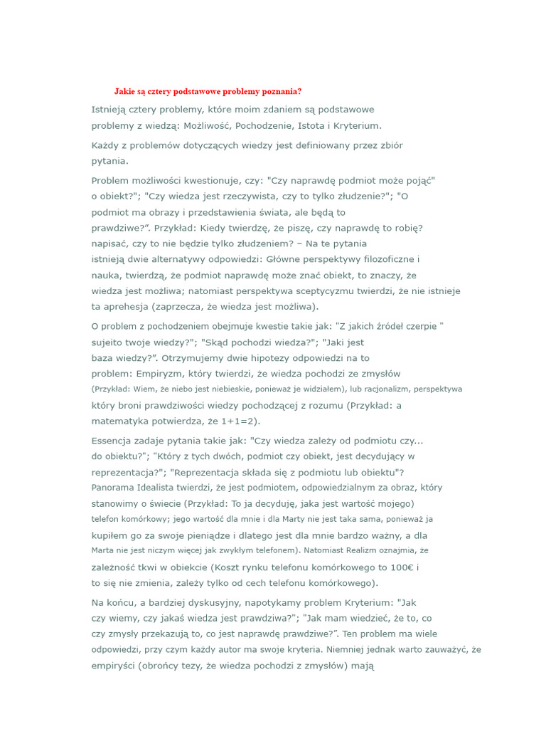 Cztery Podstawowe Problemy Wiedzy | PDF