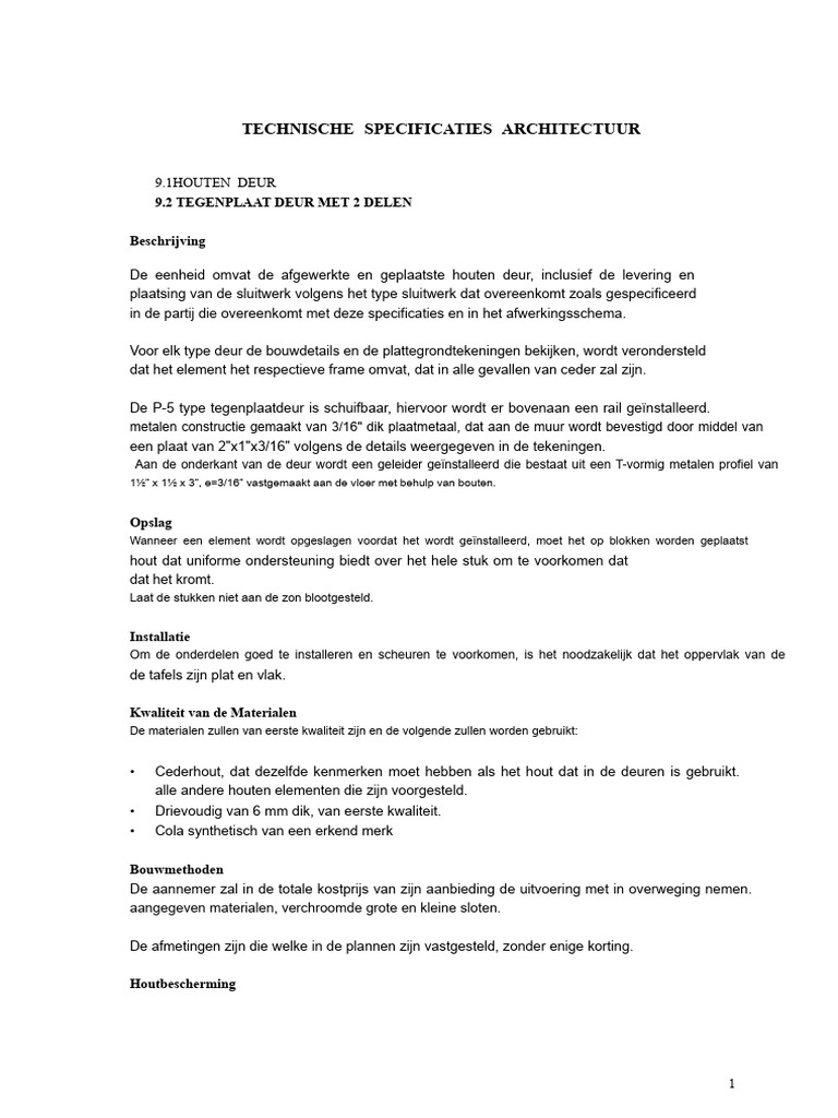 Technische Specificaties Van Metalen Deuren | PDF