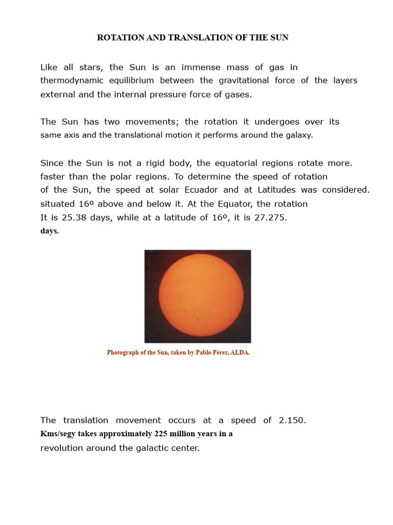 Rotation and Translation of The Sun | PDF | Sun | Moon