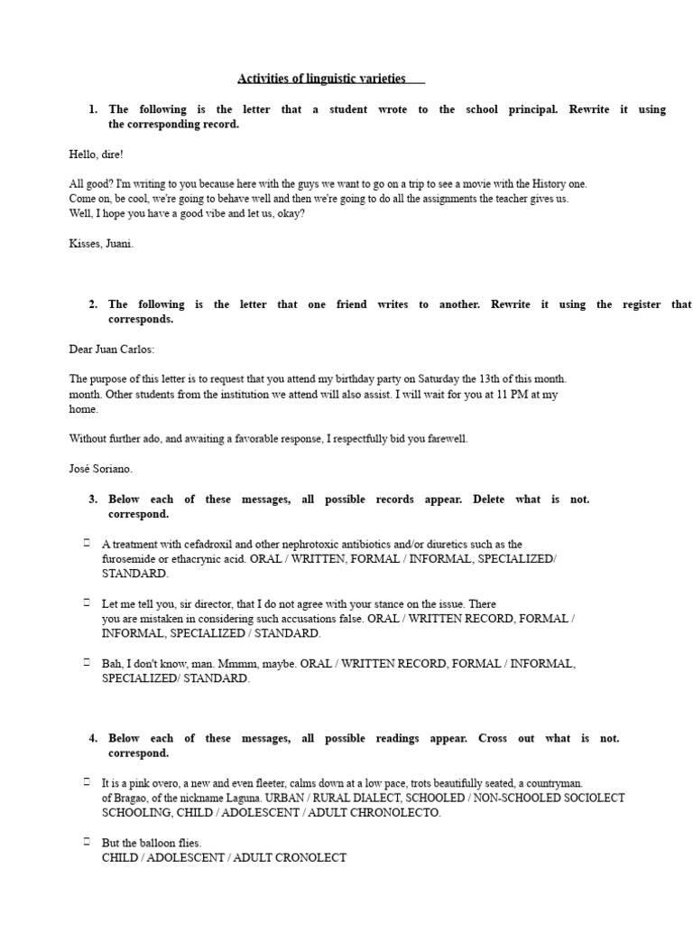 Linguistic Variety Activities | PDF | Linguistics | Human Communication