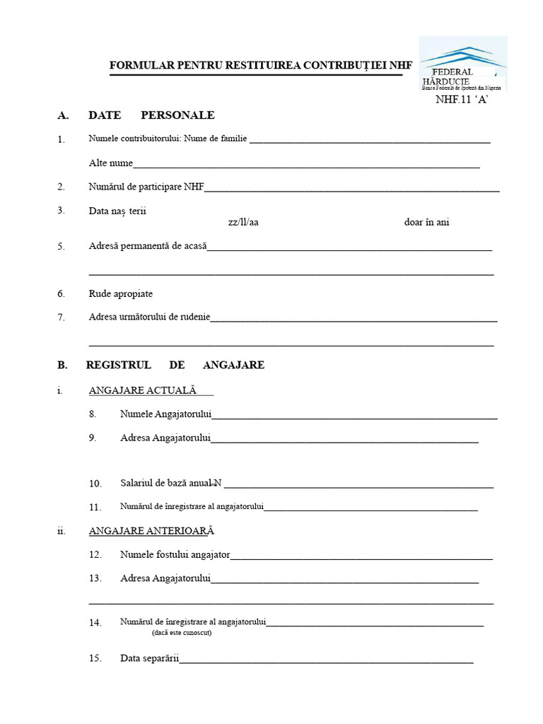 Formular Pentru Restituirea Contributiei NHF | PDF