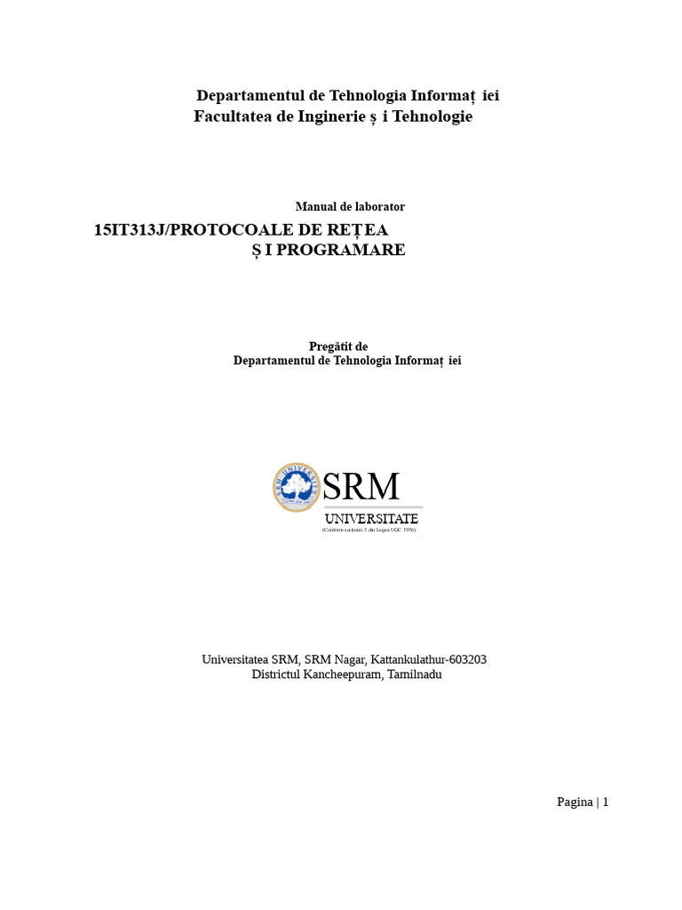 15IT313J-Manual de Laborator (Protocoale de Rețea Și Programare) | PDF