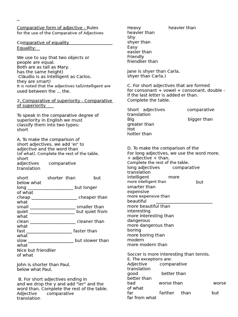 Comparative Form of Adjective - APOSTILA 8TH GRADE | PDF | English ...