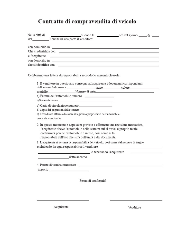 Contratto Di Compravendita Di Veicolo | PDF